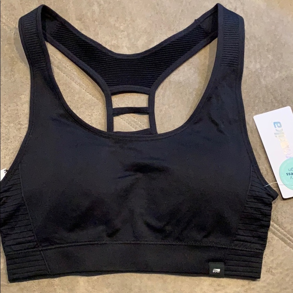 Marika black sports bra, strappy back, bra cups